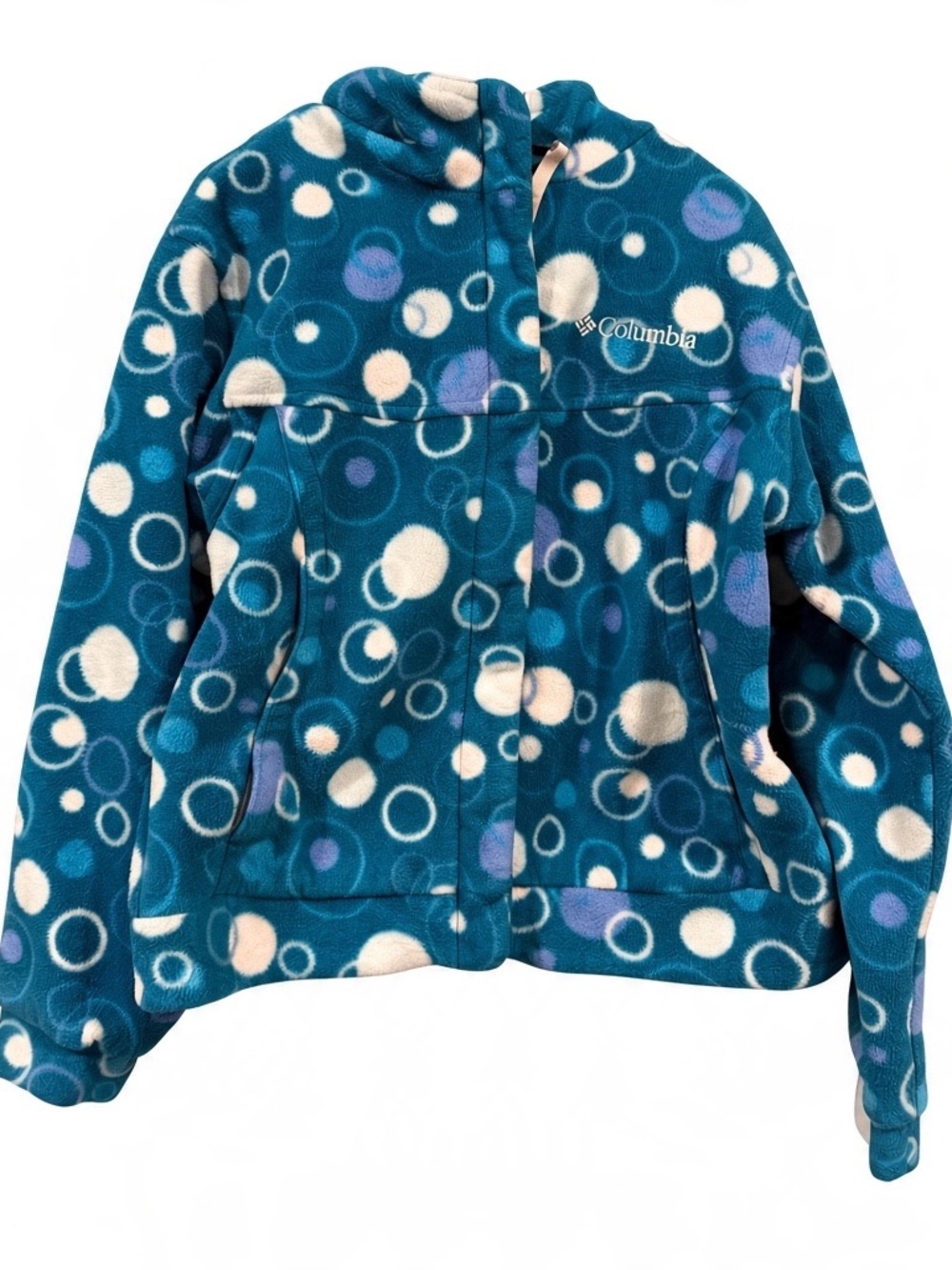 Columbia Teal Polka Dot Hooded Fleece Jacket **AS IS**